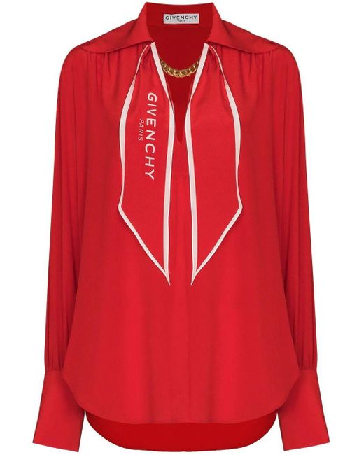 Givenchy Scarf Logo Print Detail Blouse in Red | Lyst