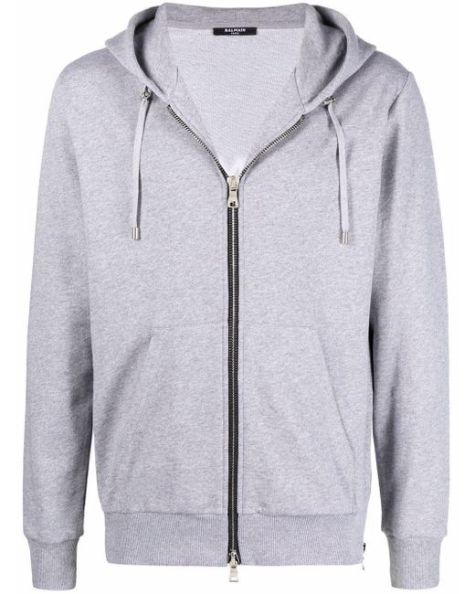 Balmain Embossed Logo Grey Hoodie in Gray for Men - Lyst