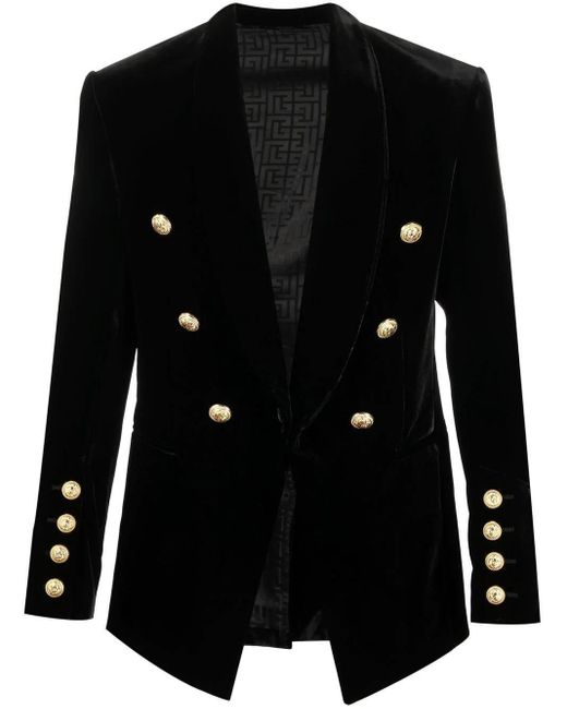 Balmain Black Velvet Double Breasted Blazer for Men | Lyst