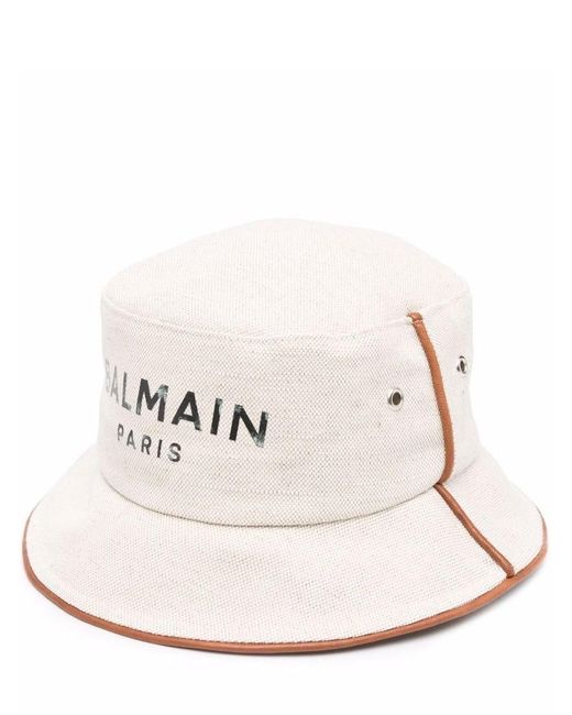 Balmain Logo Print White Bucket Hat | Lyst Canada