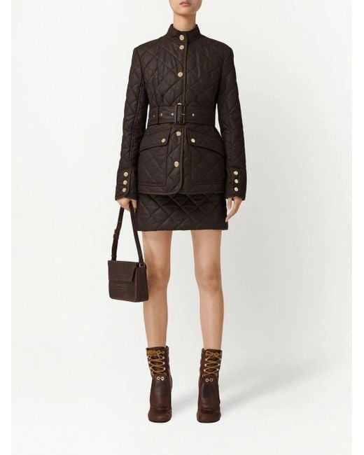 Burberry Dark Quilted Jacket With Belt in Black | Lyst UK