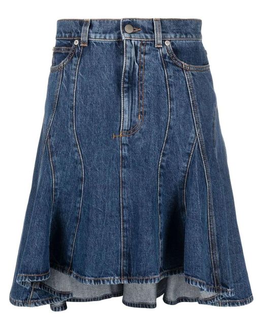 Alexander McQueen Blue Asymmetric Denim Skirt - Lyst