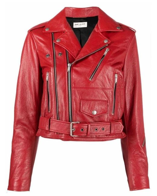 Saint Laurent Red Leather Biker Jacket | Lyst