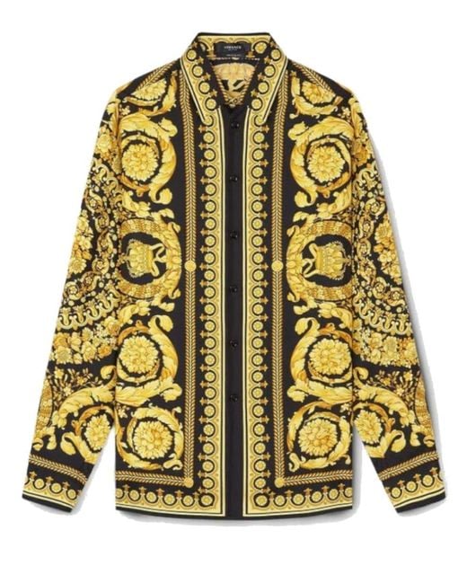 Versace Yellow Barocco Silk Shirt for Men | Lyst