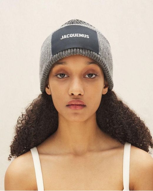 Jacquemus Grey Ribbed Beanie Le Bonnet in Gray | Lyst
