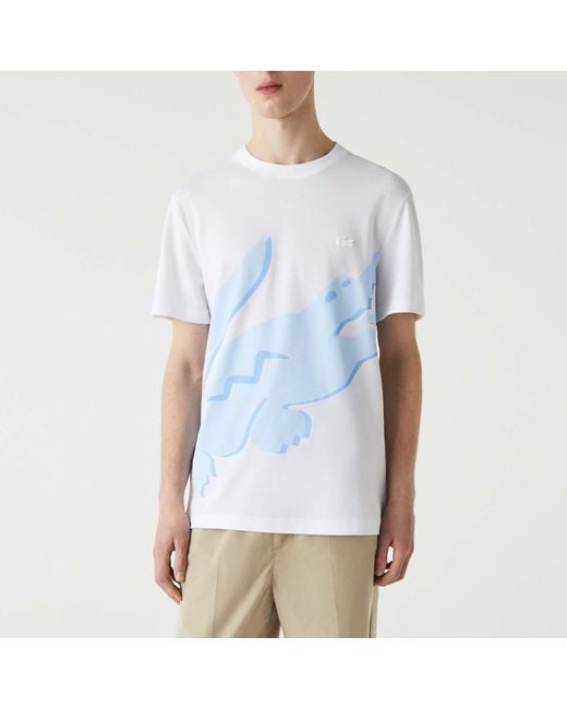 Lacoste Blue Crocodile Print Crewneck T-shirt for men