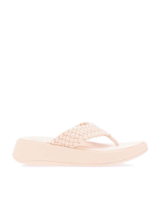 Fitflop Pink F-mode Leather Flatform Toe-post Sandals