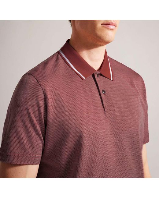 Ted Baker Red Arts Mini Jacquard Stitch Polo for men