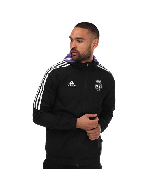 Adidas Black Real Madrid 2022/23 All Weather Jacket for men