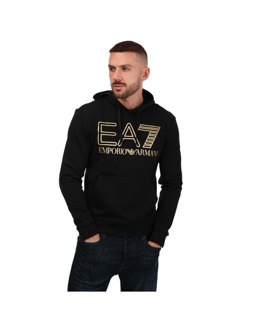 EA7 Black Graphic Neon Pullover Hoodie for men