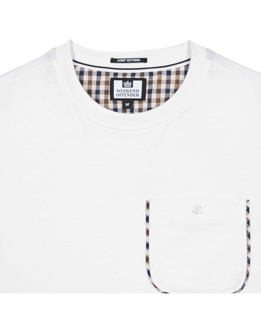 Weekend Offender White Sutton Check Detail Pocket T-Shirt for men