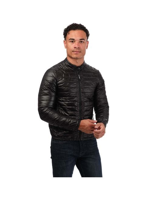 Replay Black Recycled Quilted Biker Jacket for men