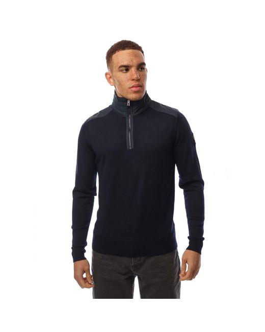 Belstaff Blue Merino Kilmington Quarter Zip Jumper for men