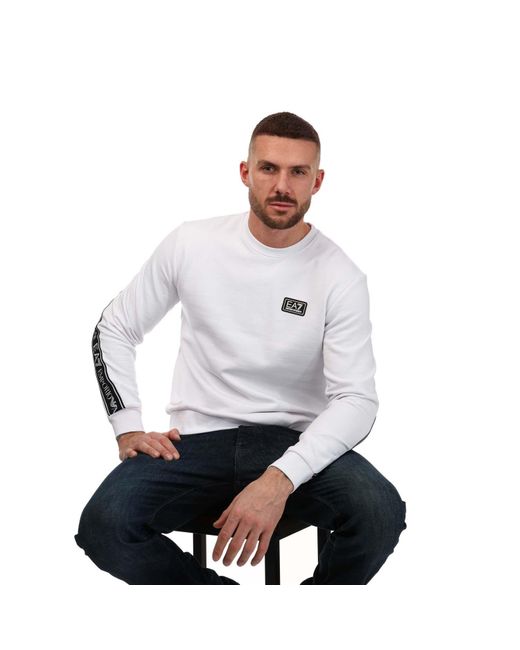EA7 White Small Logo Crew Neck Sweatshirt for men