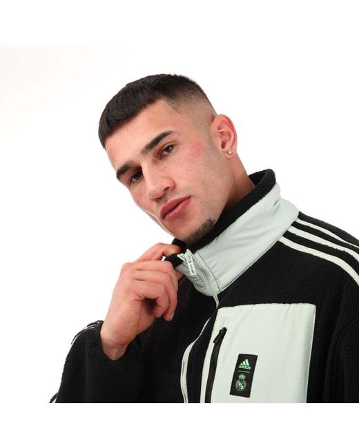 Adidas Black Real Madrid 2022/23 Lifestyle Fleece Jacket for men