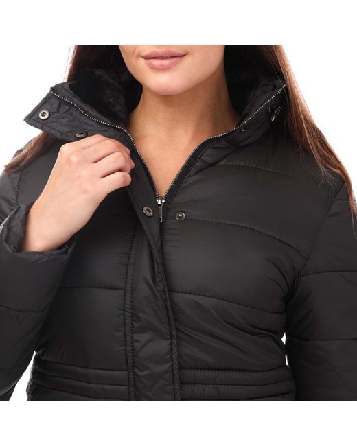 Elle Black Padded Jacket With Inner Fur Collar
