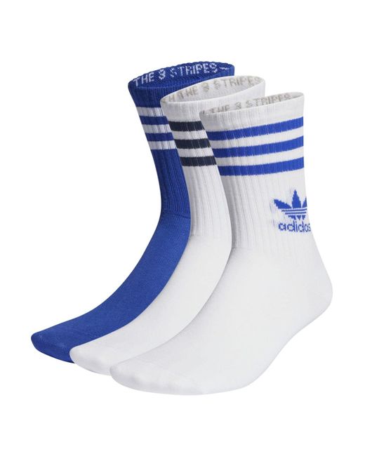 Adidas Originals Blue 3 Pack Of Mid Cut Crew Socks