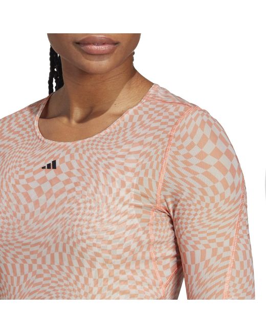 Adidas Red Print Clash Long Sleeve Yoga Training Top