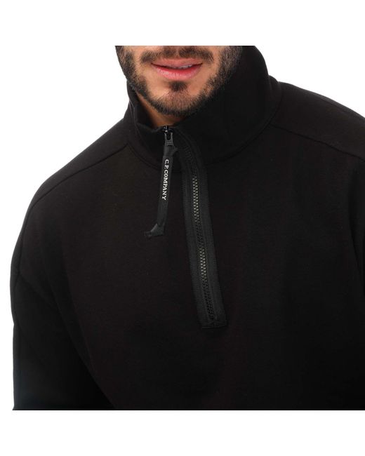 C P Company Black Diagonal Raised Half Zipped Sweatshirt for men