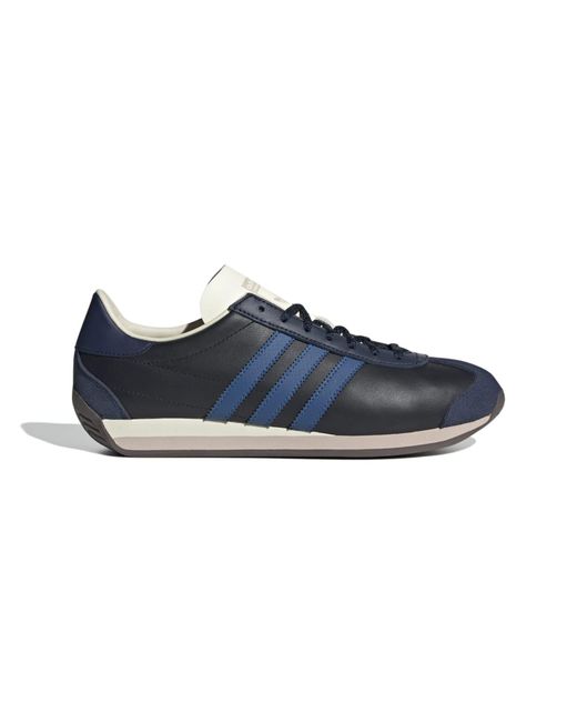 Adidas Originals Blue Leather Lace-Up Sneakers for men