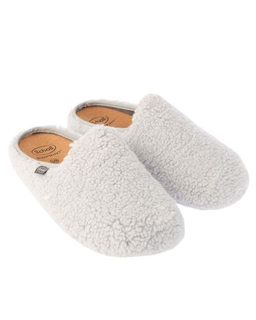 Scholl White Maddy Faux Fur Mule Slippers
