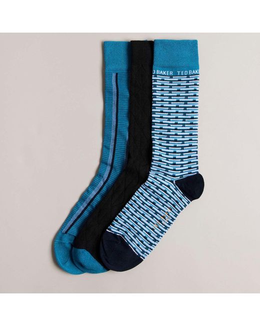 Ted Baker Blue 3 Pack Of Focus Socks for men