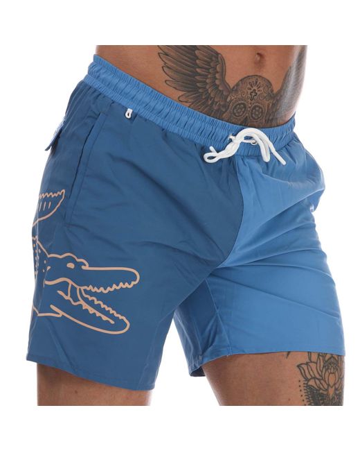 Lacoste Blue Bicolour Crocodile Print Swim Shorts for men
