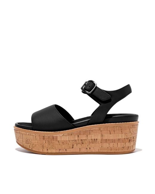 Fitflop Black Eloise Leather Back-strap Wedge Sandals