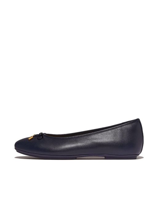 Fitflop Blue Delicato Bow Soft Leather Ballet Flats Navy