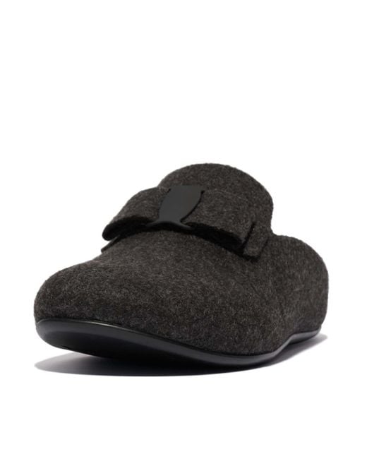 Fitflop Black Chrissie Ii Haus E01 Bow Felt Slippers