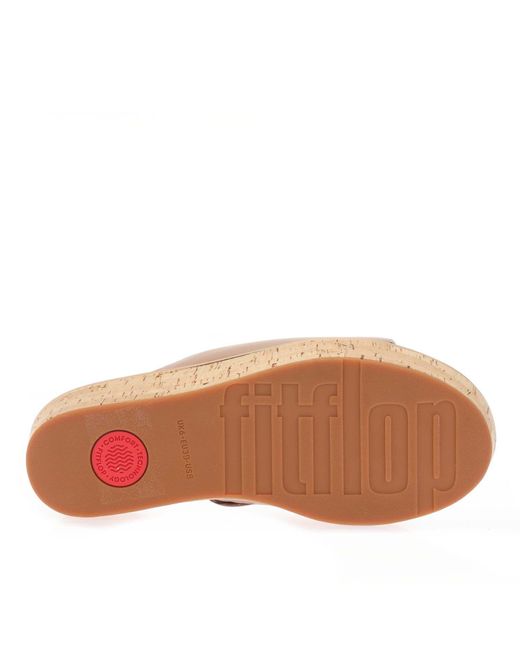 Fitflop Brown F-mode Leather Flatform Slide Sandals