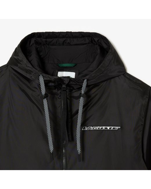 Lacoste Black Cropped Quilted Hooded Jacket for men