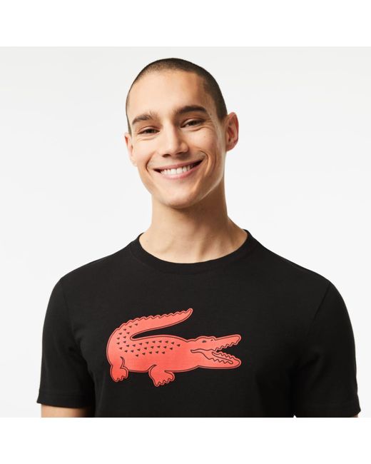 Lacoste Black Sport 3d Print Crocodile Jersey T Shirt for men