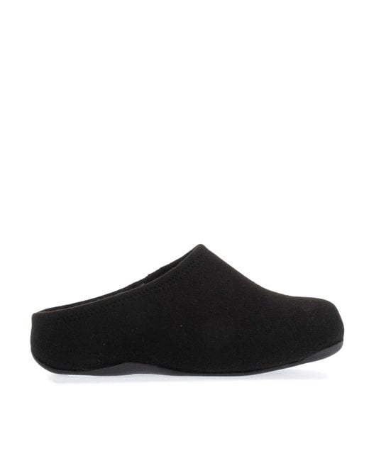 Fitflop Black Shuv Felt Clog Slippers