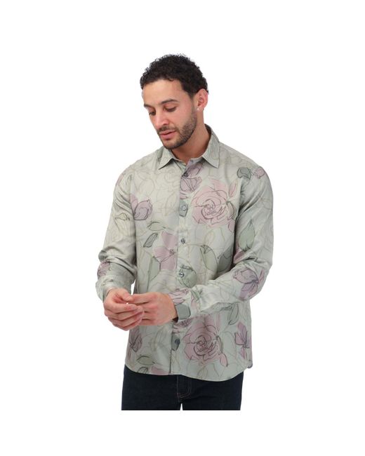 Ted Baker Gray Bobbio Long Sleeve Floral Print Shirt for men