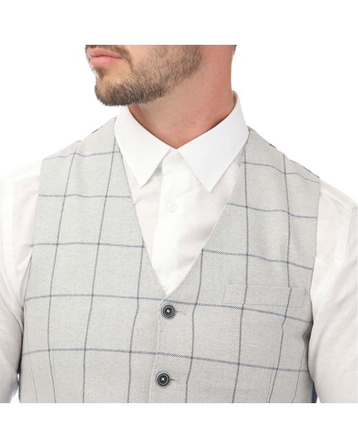 Guide London Gray Italian Cotton And Wool Blend Check Waistcoat for men