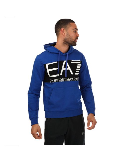 EA7 Blue Large Logo Hoody for men