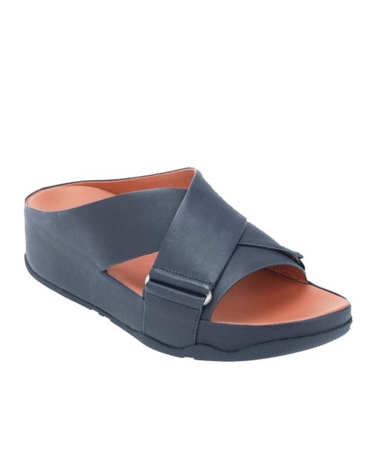 Fitflop Blue Shuv Leather Cross Slide Sandals