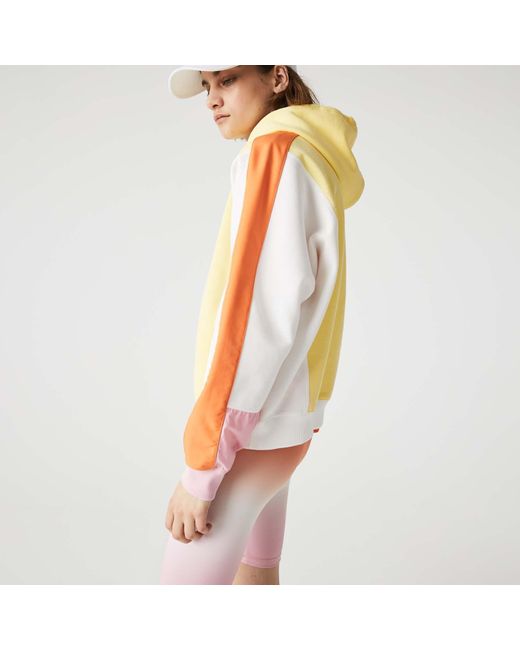 Lacoste Live Colourblock Fleece Hoodie in Yellow Lyst UK
