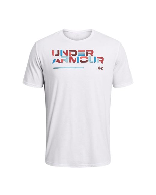 Under Armour White Colorbig Logoock Wordmark T-Shirt for men