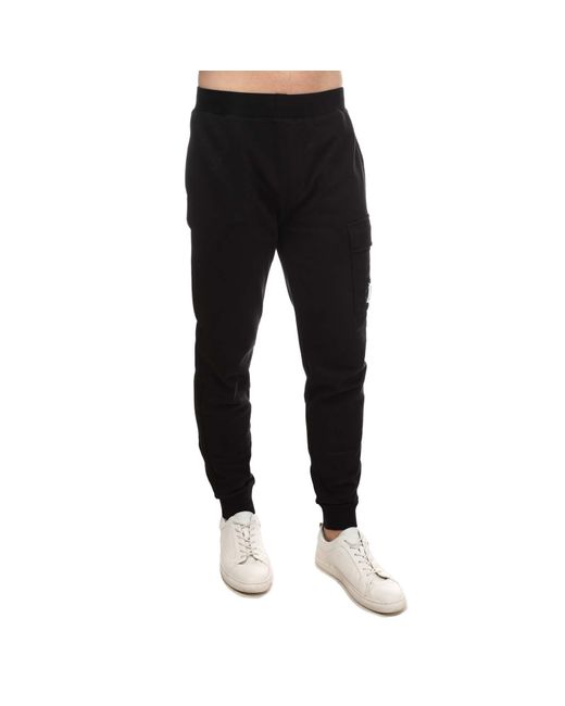 C P Company Black Diagonal Raised Fleece Cargo Sweatpants for men