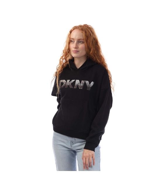 DKNY Black Sequin Logo Hoody