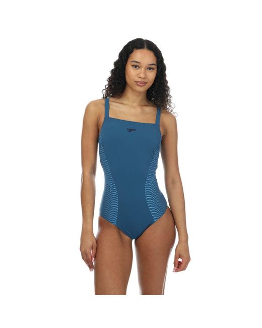 Speedo Blue Shaping Crystallux Printed Swimsuit