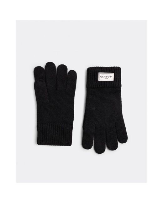 Gant Black Knitted Wool Gloves for men
