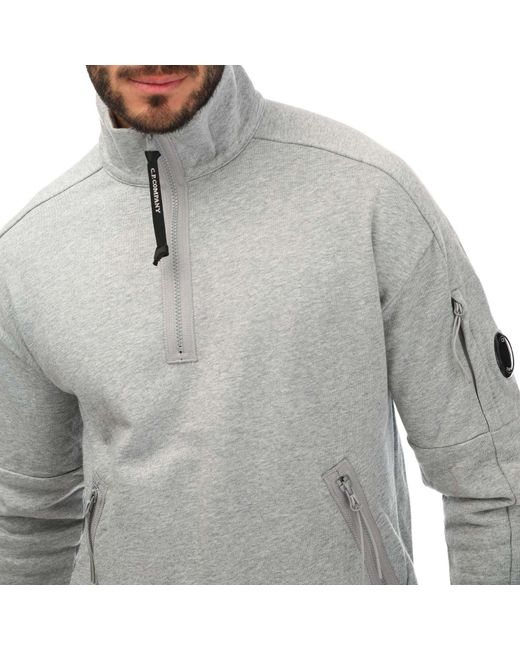 C P Company Gray Diagonal Raised Half Zipped Sweatshirt for men