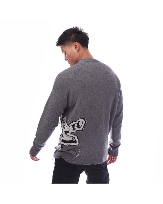 Off-White c/o Virgil Abloh Gray Off Graffiti Chunky Knit Crewneck Sweater for men