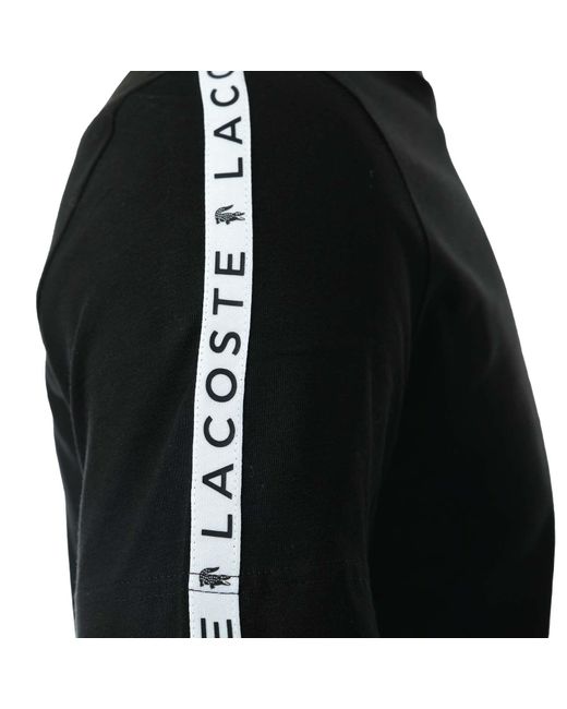 Lacoste Black Crew Neck Print Striped Cotton T-shirt for men