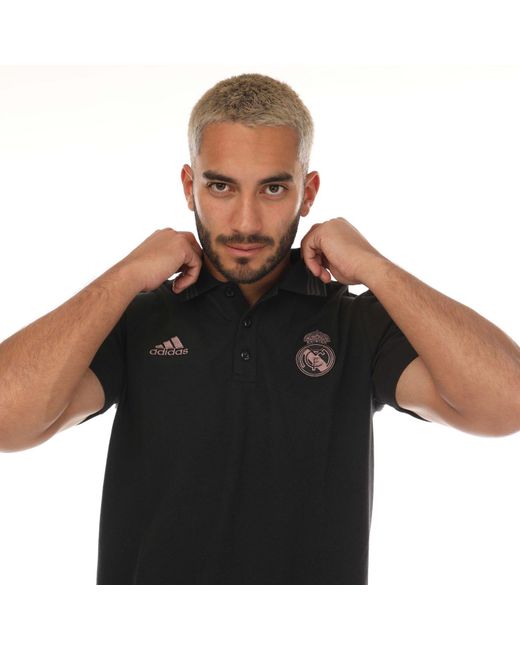 Adidas Black Real Madrid 3 Stripes Polo Shirt for men