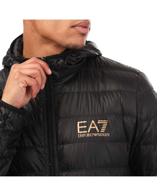 EA7 Black Core Id Down Hooded Jacket for men