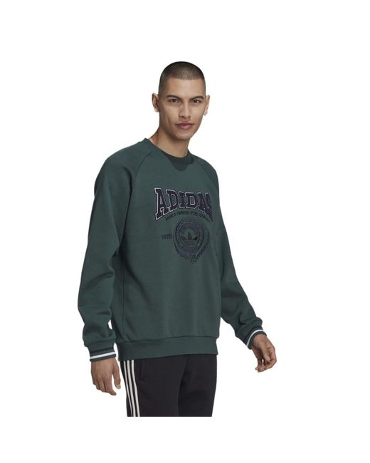 Adidas Originals Green Varsity Crew Neck Sweatshirt for men